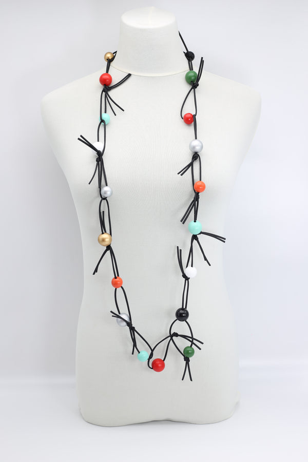 Round Beads on Leatherette Chain Necklace - Jianhui London