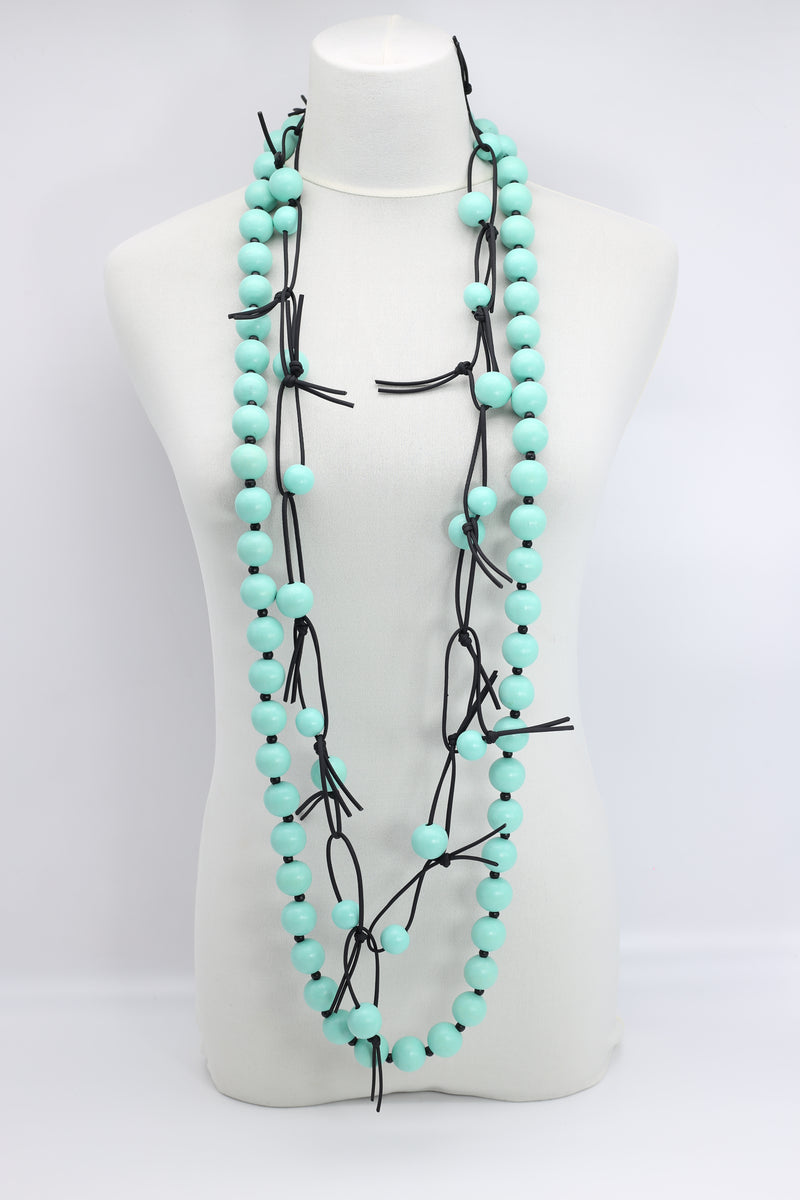 Round Beads & Beads on Leatherette Chain Necklaces Set - Jianhui London