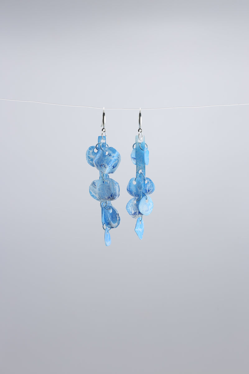 Aqua Water Lily earring - Hand painted turquoise - Jianhui London