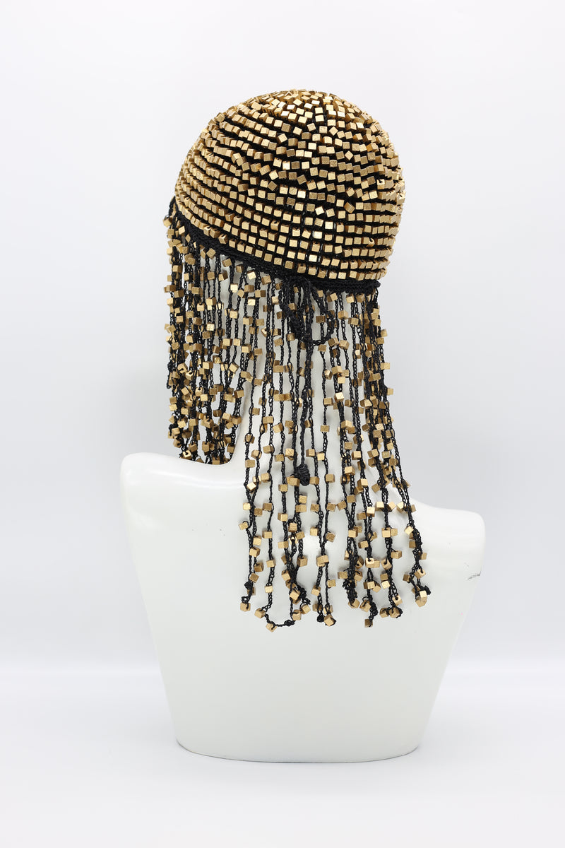 Hand Crocheted Wooden Beads Hat With Tassels - Jianhui London