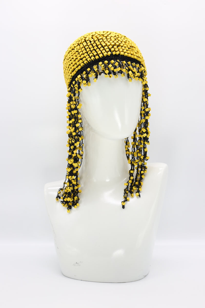 Hand Crocheted Wooden Beads Hat With Tassels - Jianhui London