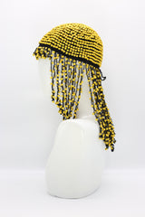 Hand Crocheted Wooden Beads Hat With Tassels - Jianhui London