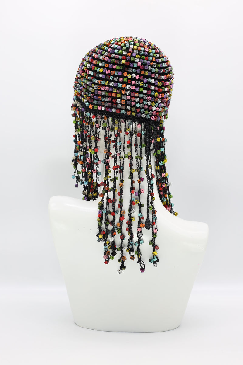 HAND CROCHETED WOODEN BEADS HAT WITH TASSELS - Jianhui London