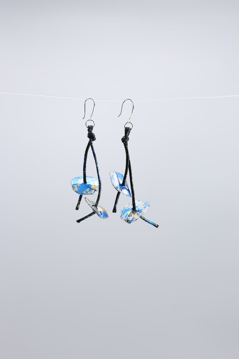 Aqua Water Lily earring Hand gilded gold with red - Jianhui London