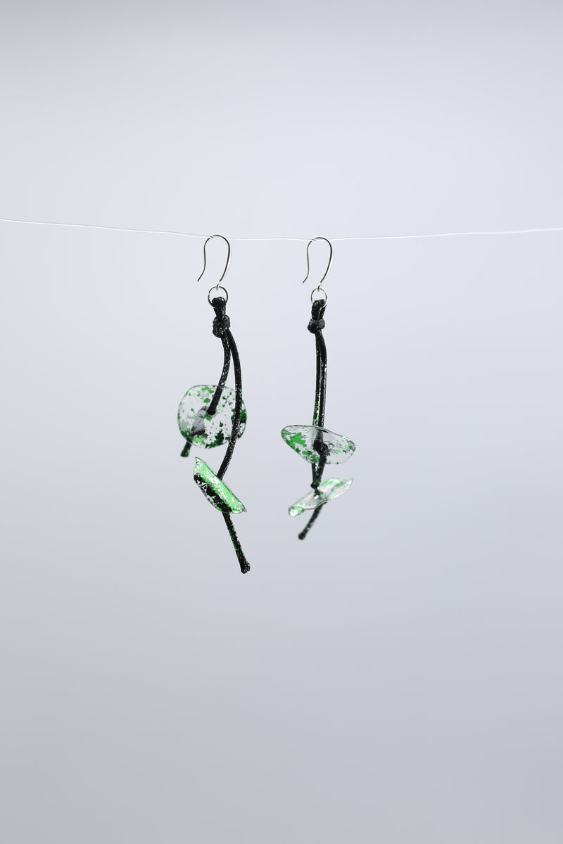 Aqua Water Lily earring Hand gilded gold with red - Jianhui London