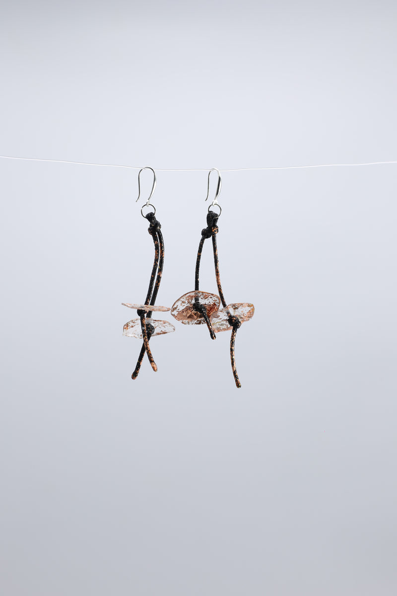 Aqua Water Lily earring Hand gilded gold with red - Jianhui London