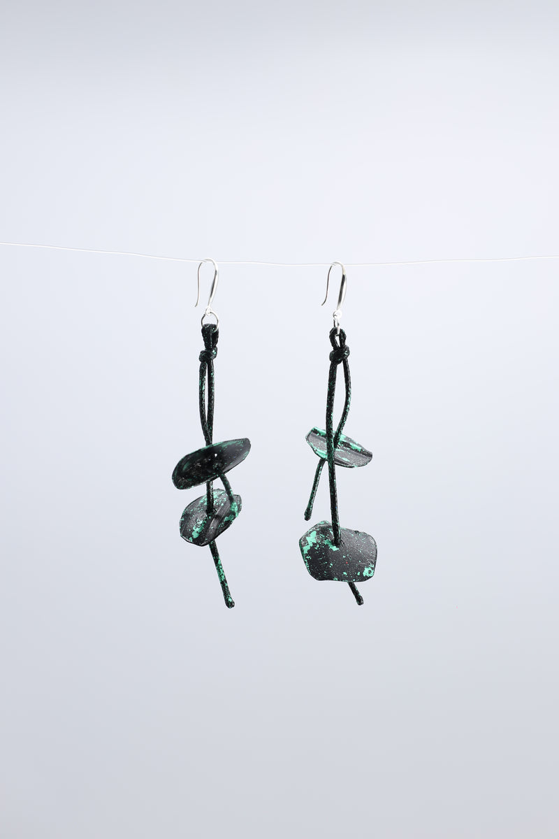 Aqua Water Lily earring Hand gilded gold with red - Jianhui London