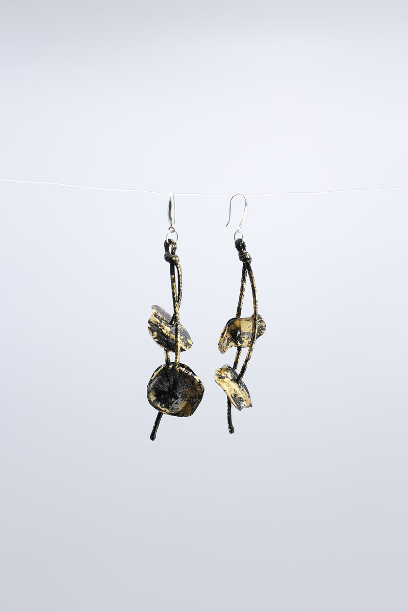 Aqua Water Lily earring Hand gilded gold with red - Jianhui London