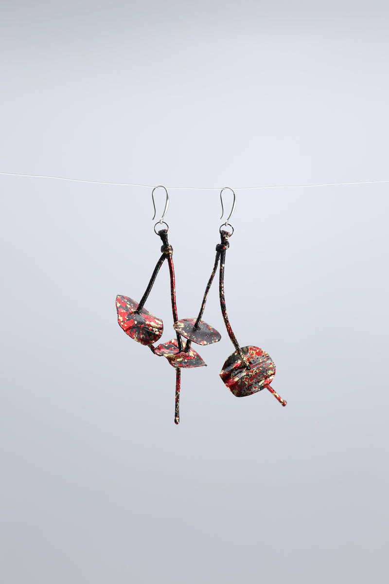 Aqua Water Lily earring Hand gilded gold with red - Jianhui London