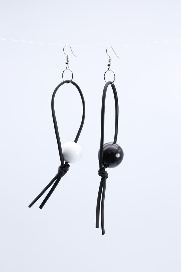 Round Beads on Leatherette Loop Earrings - Jianhui London