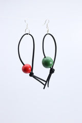 Round Beads on Leatherette Loop Earrings - Jianhui London