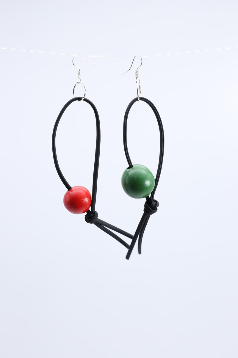 Round Beads on Leatherette Loop Earrings - Jianhui London