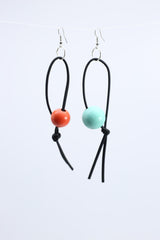 Round Beads on Leatherette Loop Earrings - Jianhui London