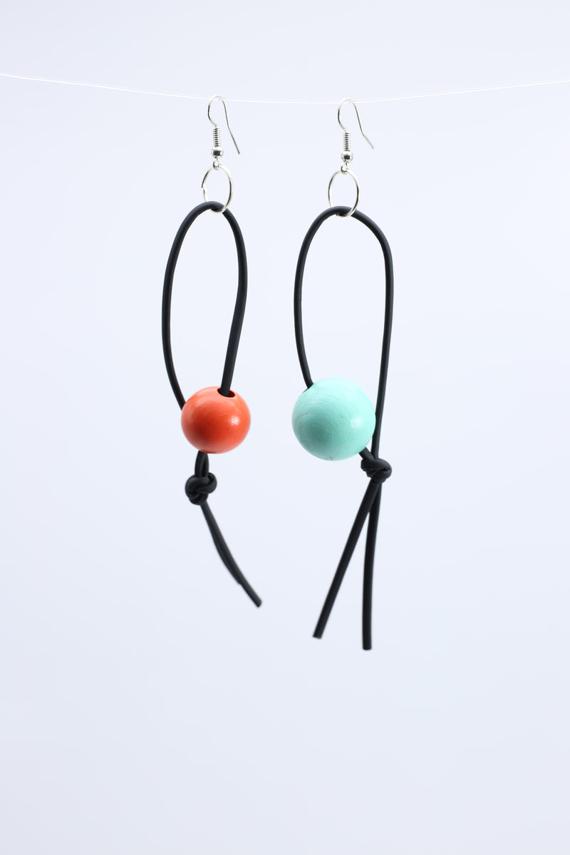 Round Beads on Leatherette Loop Earrings - Jianhui London