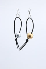 Round Beads on Leatherette Loop Earrings - Jianhui London