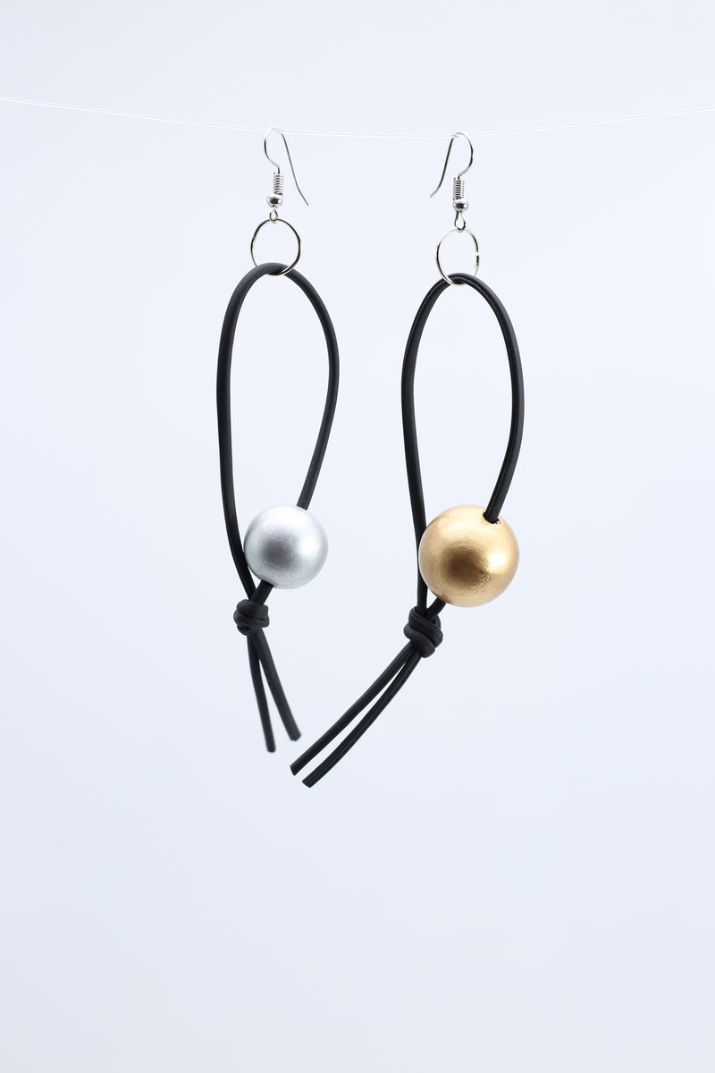 Round Beads on Leatherette Loop Earrings - Jianhui London