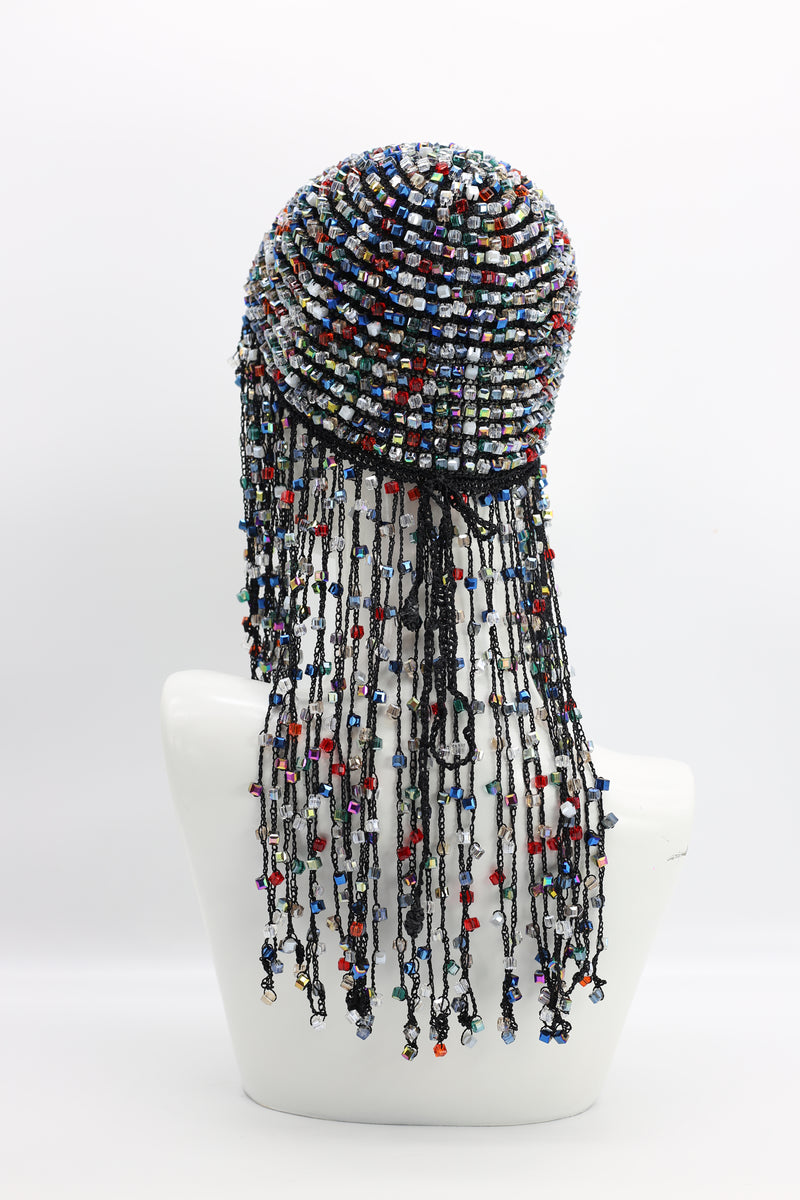 Hand Crocheted Crystal Hat With Tassels - Jianhui London
