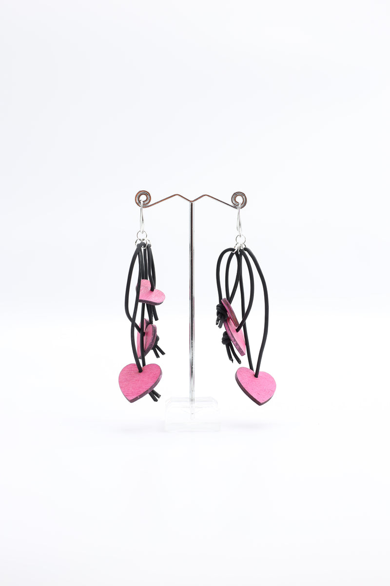 Hand Painted Wooden Hearts Earrings - Jianhui London