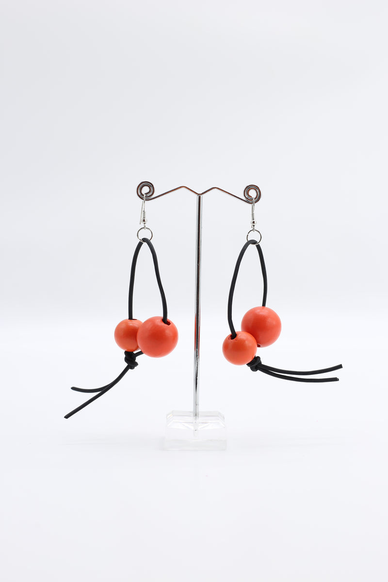 Round Beads on Leatherette Loop Earrings - Double - Jianhui London