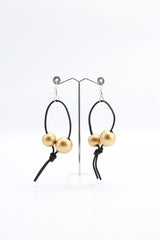Round Beads on Leatherette Loop Earrings - Double - Jianhui London