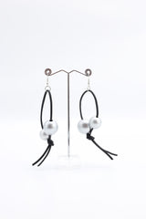 Round Beads on Leatherette Loop Earrings - Double - Jianhui London