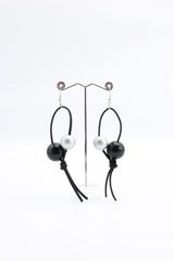 Round Beads on Leatherette Loop Earrings - Double - Jianhui London