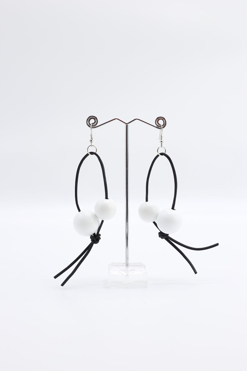 Round Beads on Leatherette Loop Earrings - Double - Jianhui London