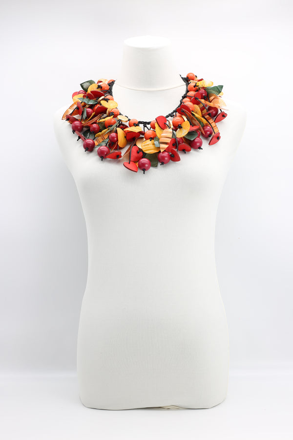 Hand Painted Wooden Hearts & Beads with Recycled Plastic Petals Necklace - Jianhui London