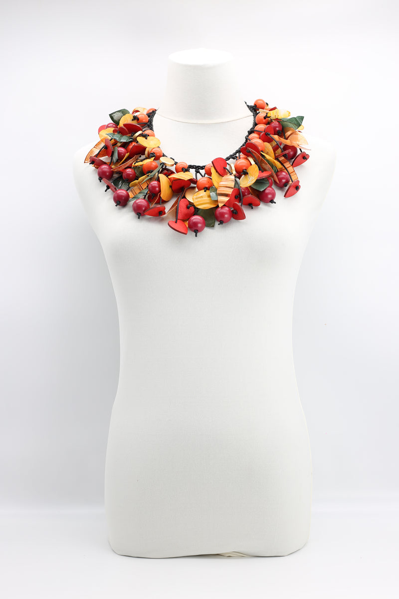 Hand Painted Wooden Hearts & Beads with Recycled Plastic Petals Necklace - Jianhui London