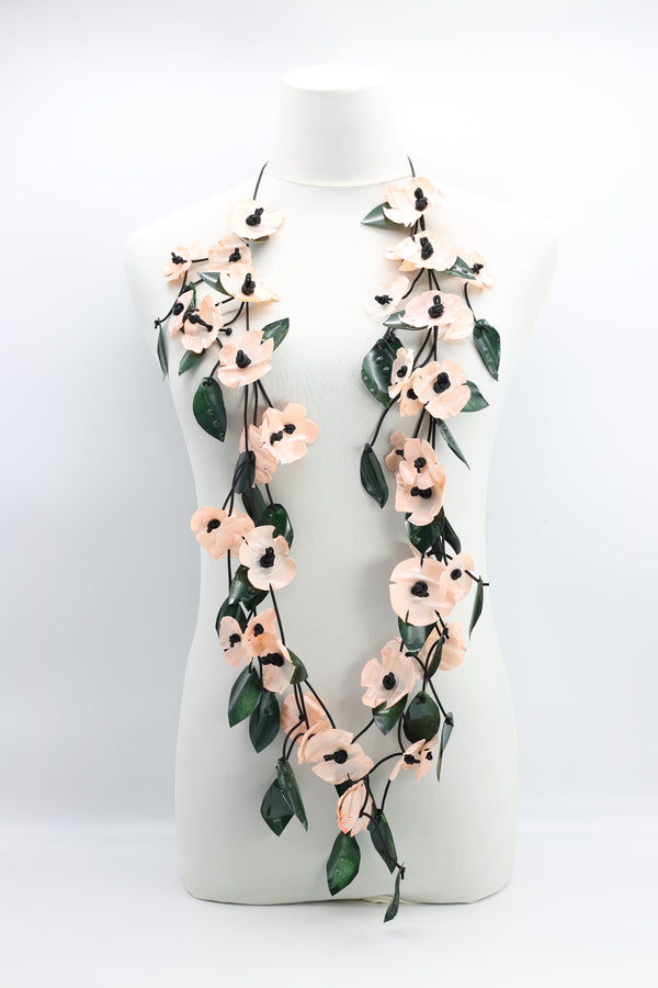 Upcycled Plastic Bottles Poppy with Green Leaf Necklaces - Jianhui London