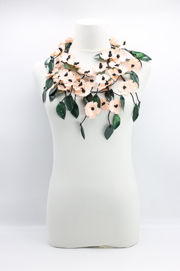 Upcycled Plastic Bottles Poppy with Green Leaf Necklaces - Jianhui London