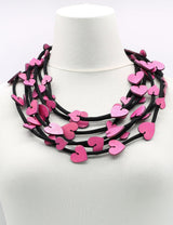 3-strand Necklace with Hand Painted Wooden Hearts - Jianhui London