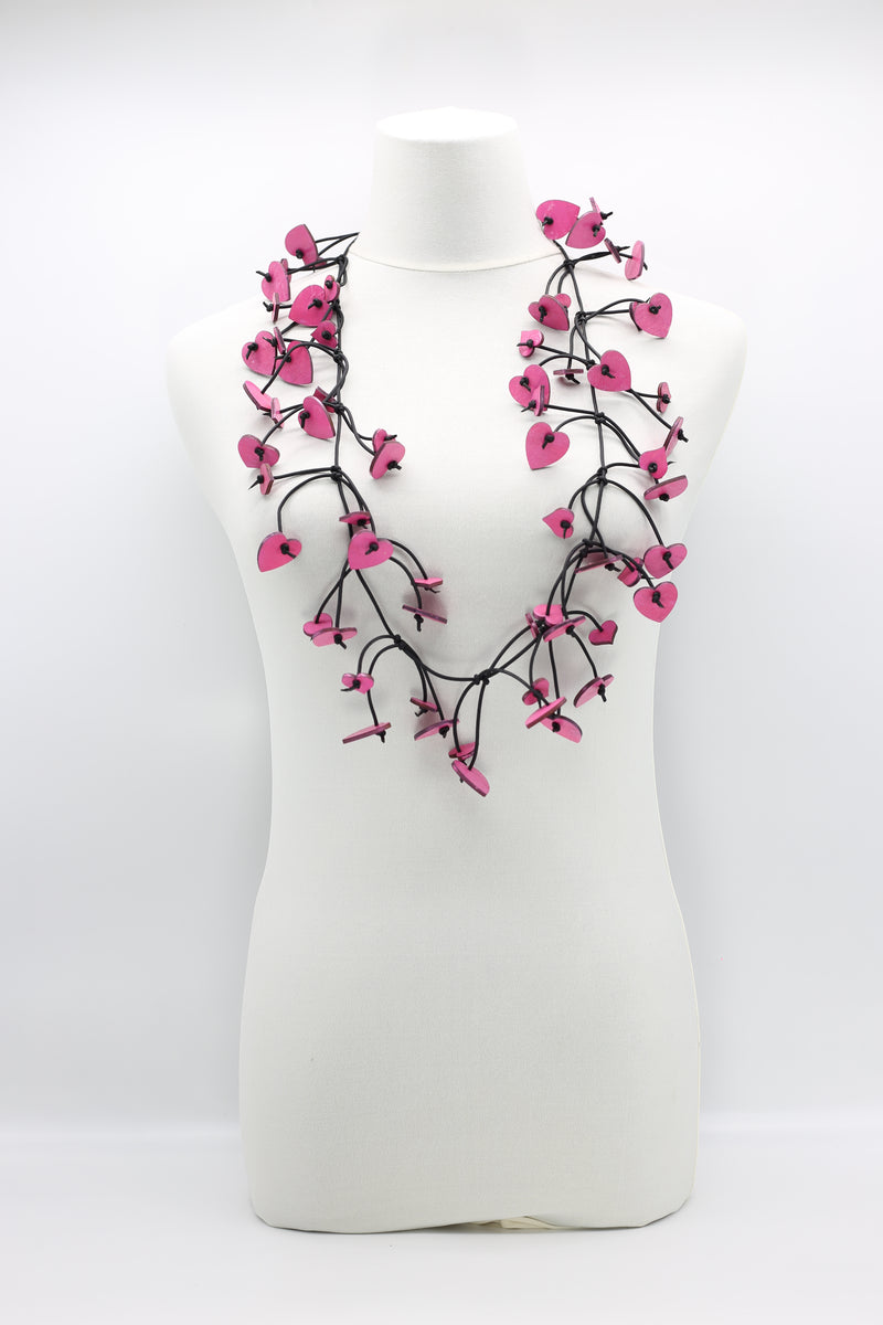 Hand Painted Wooden Hearts on Leatherette Fishbone Necklace - Jianhui London