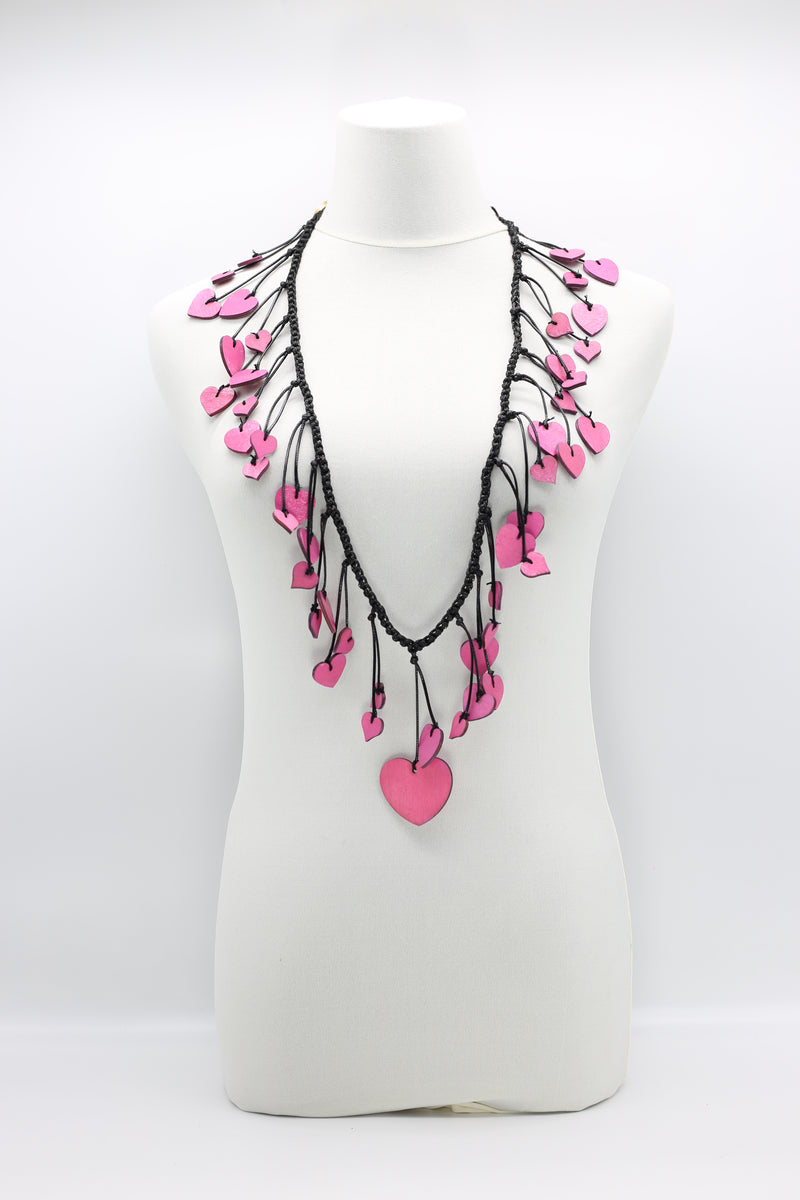 Hand Painted Wooden Hearts on Cotton Cord Necklace - Jianhui London