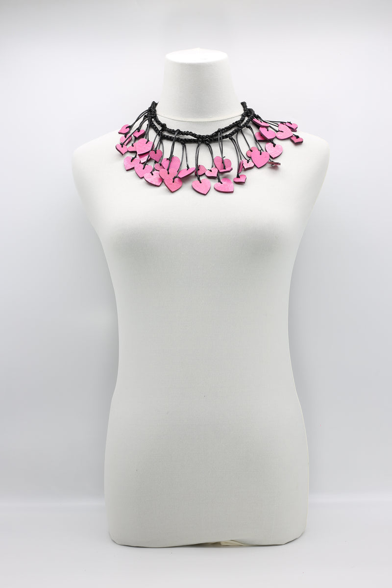 Hand Painted Wooden Hearts on Cotton Cord Necklace - Jianhui London