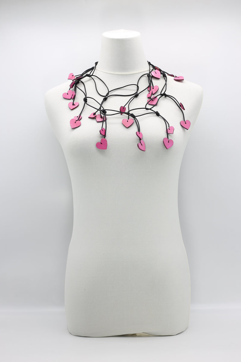 Leatherette Chain with Hand Painted Wooden Hearts - Jianhui London
