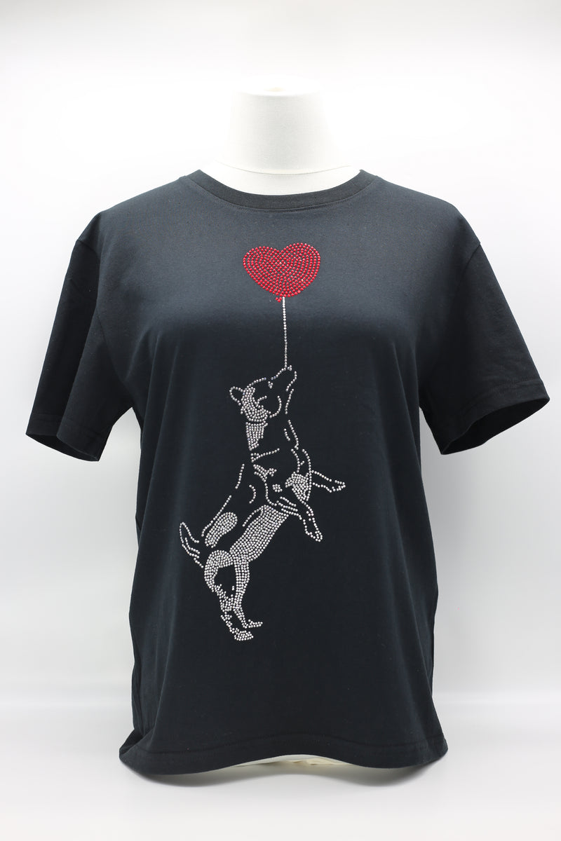 WEARABLE ART - DOG AND HEART CRYSTAL T-SHIRT - Jianhui London