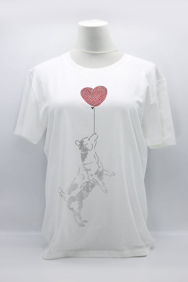WEARABLE ART - DOG AND HEART CRYSTAL T-SHIRT - Jianhui London