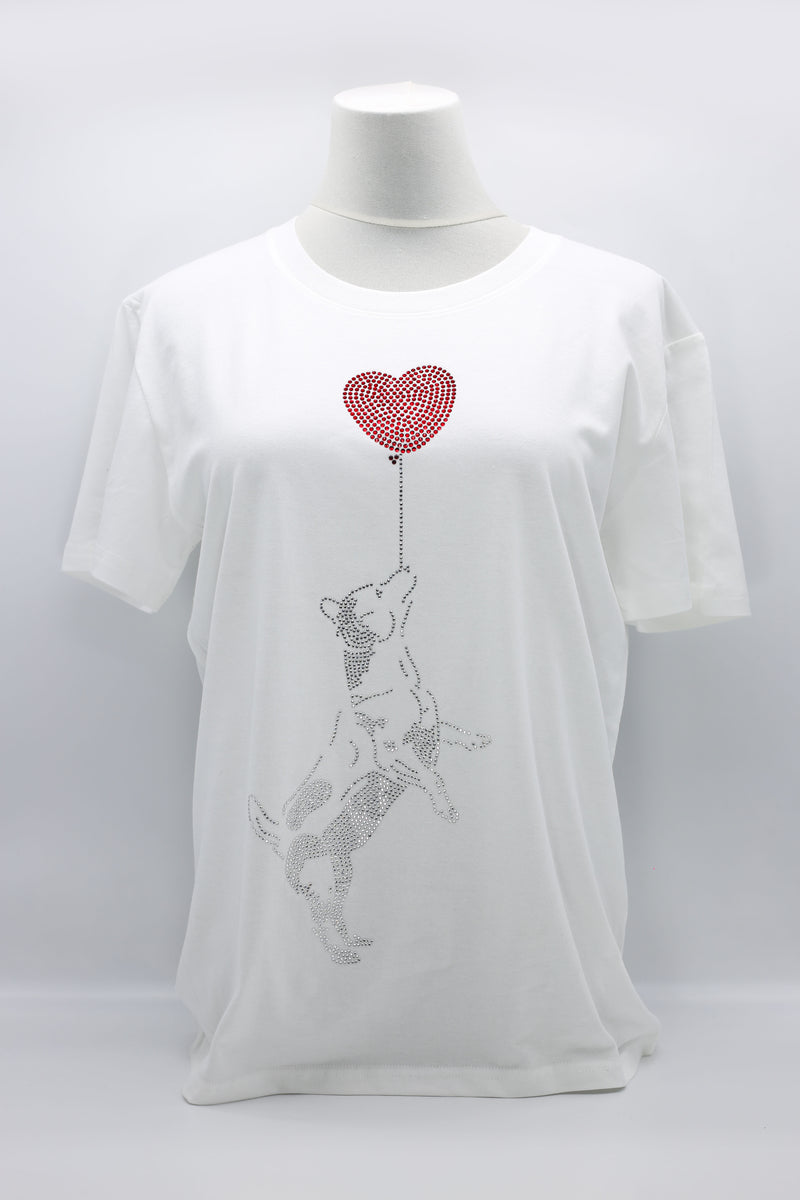 WEARABLE ART - DOG AND HEART CRYSTAL T-SHIRT - Jianhui London