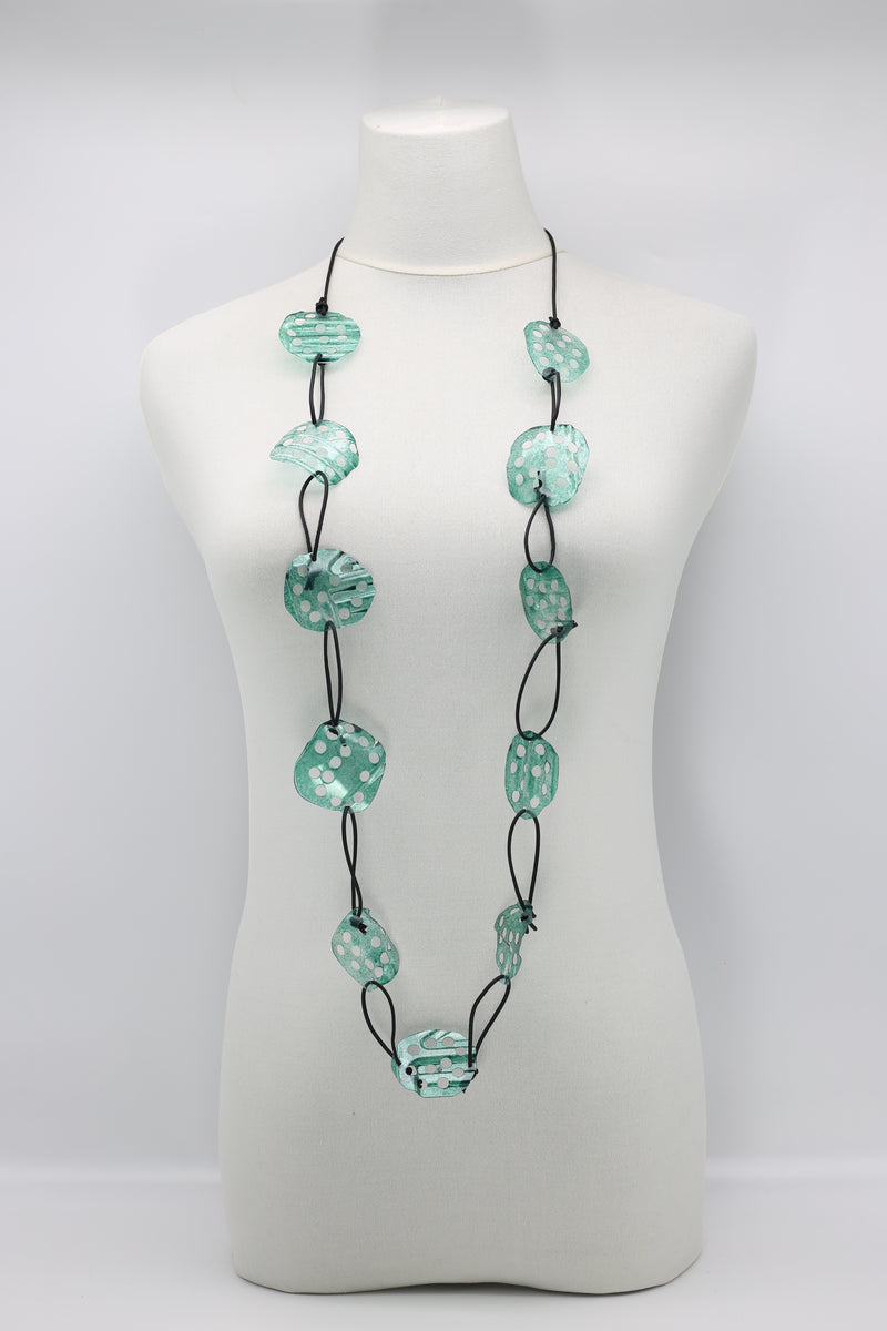 Aqua Lotus Root Necklace - Hand-painted - Large - Jianhui London