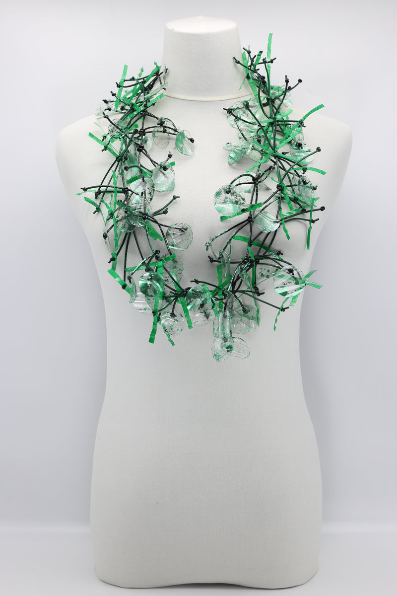 Upcycled plastic bottles - Aqua Willow Tree & Water lily Necklace - Duo- Hand-painted - Jianhui London