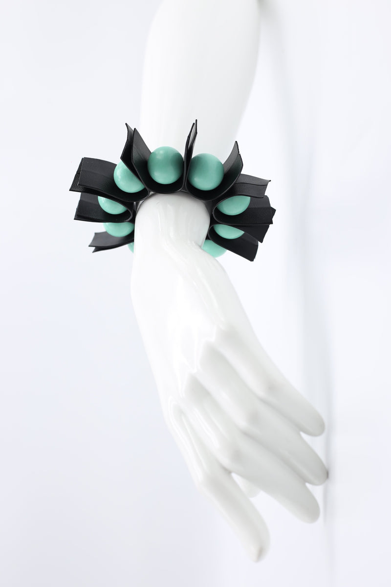 U-shaped Leatherette Ribbons & Round Beads Bracelet - Jianhui London