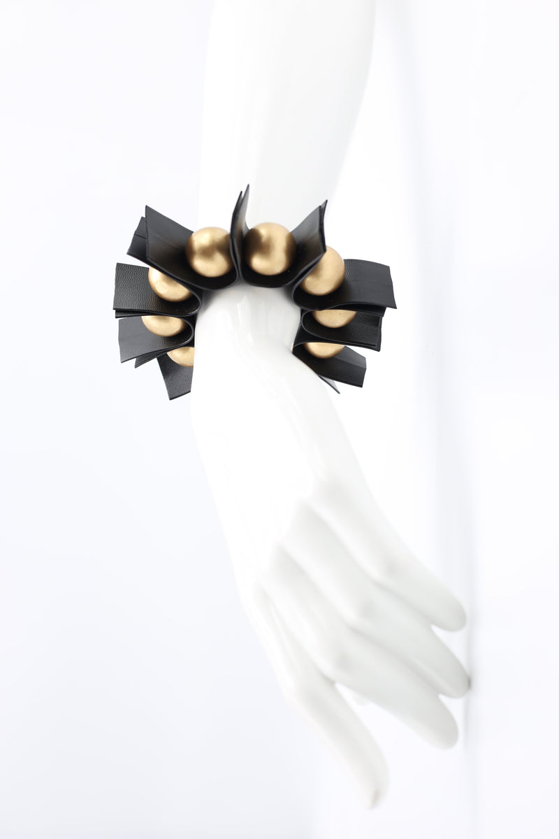 U-shaped Leatherette Ribbons & Round Beads Bracelet - Jianhui London