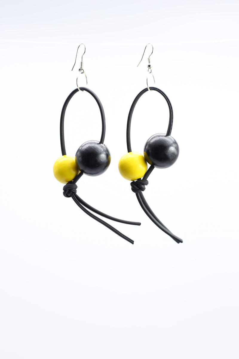Round Beads on Leatherette Loop Earrings - Double - Jianhui London