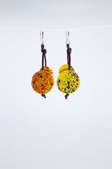 Coins on Leatherette silver hook earrings - Hand painted  - Duo - Jianhui London