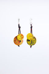 Coins on Leatherette silver hook earrings - Hand painted  - Duo - Jianhui London