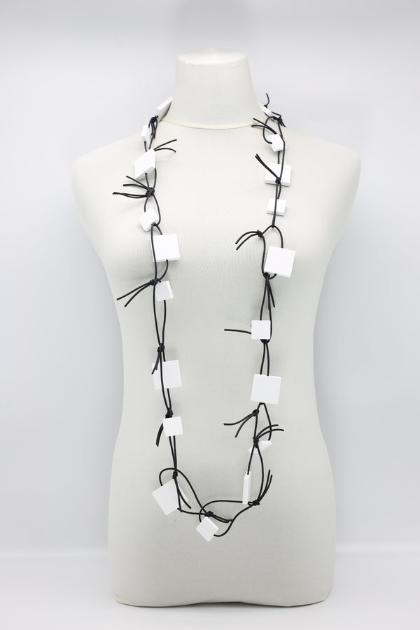 Wooden Squares on Leatherette Chain Necklaces - Jianhui London