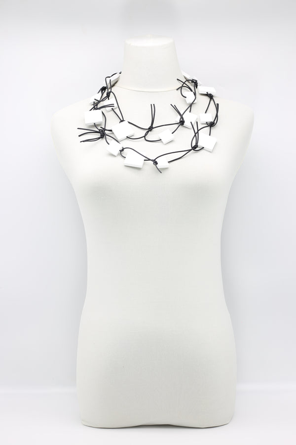 Wooden Squares on Leatherette Chain Necklaces - Jianhui London