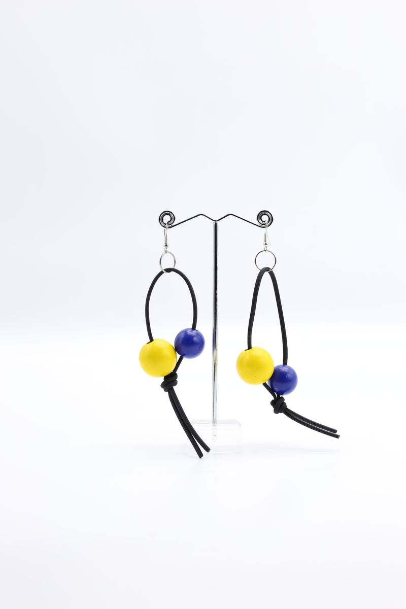 Round Beads on Leatherette Loop Earrings - Double - Jianhui London