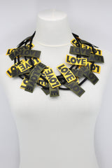 LOVE Ribbon Necklaces Set - Yellow/Black, Racing Green/Black - Jianhui London